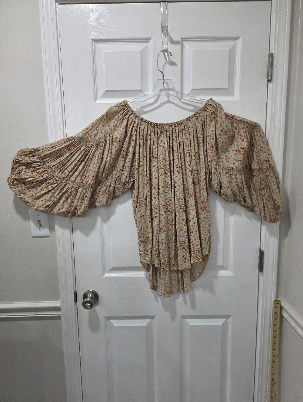 Ivy Jane Boho Floral Off-The-Shoulder Tiered Bell Sleeve Top, Size Small - Picture 5 of 7